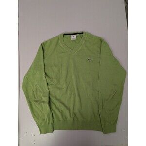 LACOSTE Mens V-Neck Cotton Sweater Size 5 US L Lime Brat Green French Trim Prepp